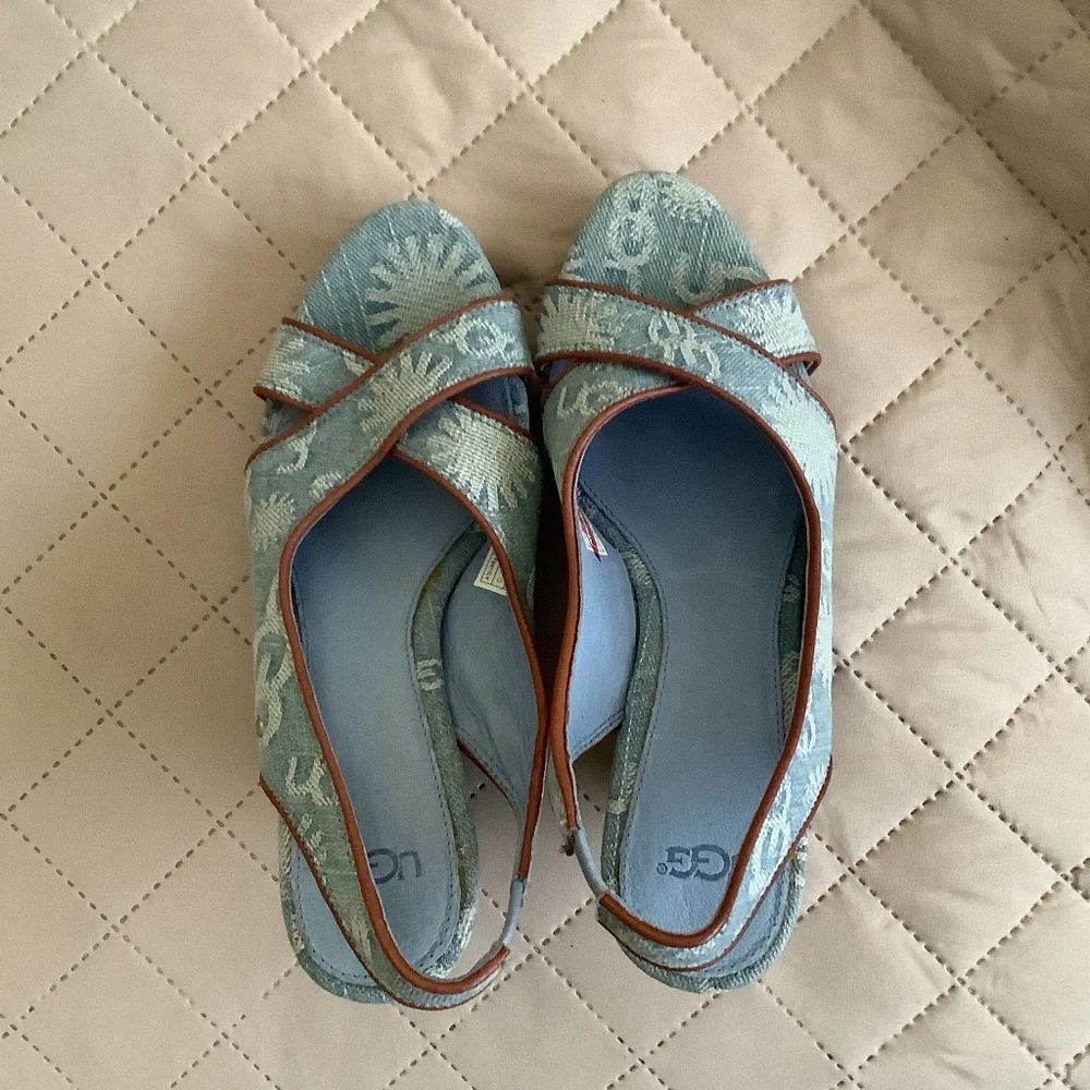 FINAL SALE! New UGG Hazel Blue Denim Logo Wedge Sandals mismatch size 5 & 5.5 - Picture 15 of 15